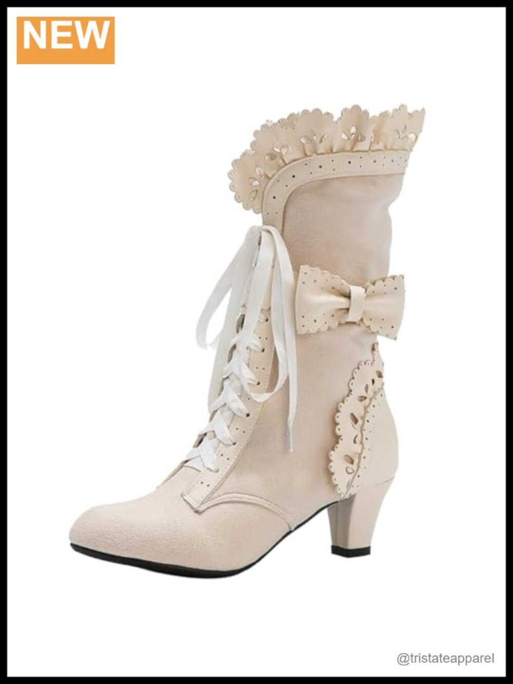 Women's Faux Leather Lace Up Mid Calf Boots Victorian Kawaii